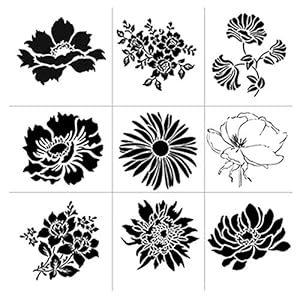 Pochoirs Fleur Modèle Réutilisable Peinture Pochoir pour Scrapbooking en Plastique Pochoir de Cuisson Gâteau Pochoir Dessin Modèles Journal pour Bricolage Artisanat Meubles en Tissu de Mur 9 Pièces