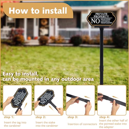 Image of Private Property No Trespassing Sign with Stake, No Soliciting Sign for House 5x10 inch /35 inch High, for Front Door /Lawns /Gardens and Business