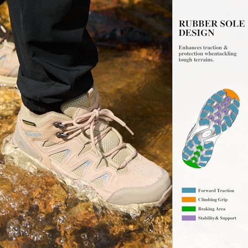Queday Mens Womens Leather Waterproof Hiking Boots Lightweight Outdoor Walking Shoes Breathable Suede Hike Trekking Trails Camping Climbing - Image 4