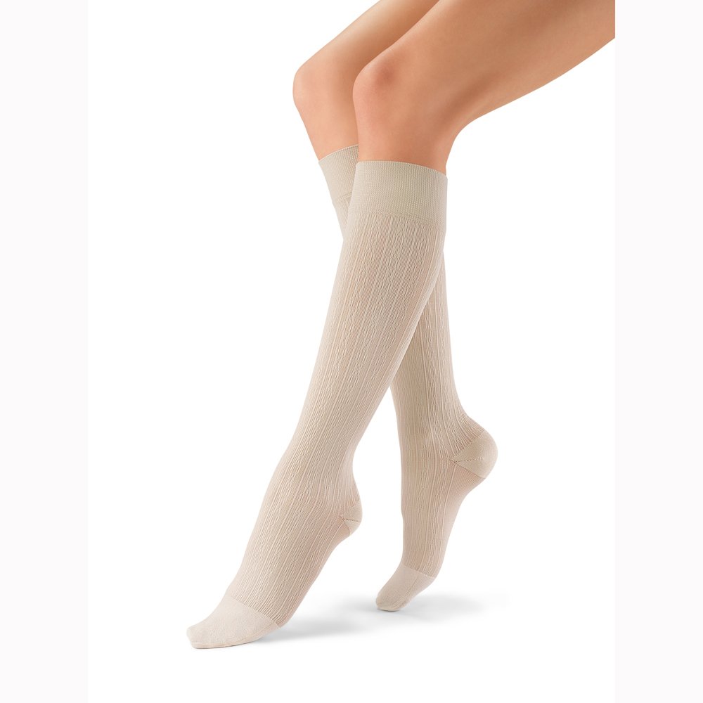 JOBST 120312 soSoft Compression Sock, Brocade, Knee High, 20-30mmHg, White, Medium