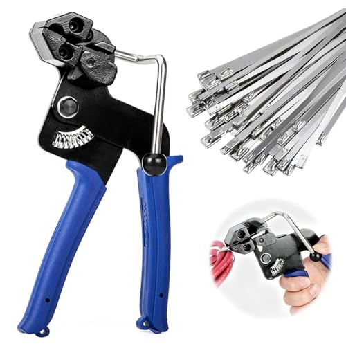 Kit de Collier de Serrage Inox, Contient 200 Pièces Serre-Câbles Inox Electriques, Pistolet D'attache de Câble en Métal, Outil d'attache de câble pour Verrouiller et Coupe