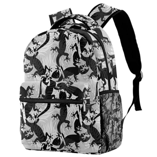 Sac à dos d'école imprimé lézard et feuilles de palmier grand volume 29.4x20x40cm