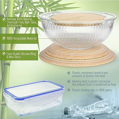 dokaworld Glass Mixing Bowls - Nesting Bowls - Space Saving Glass Bowls with Lids - Set of 5 Stackable Microwave Glass Containers (3 Pack Mixing Bowls with Lids - Image 5