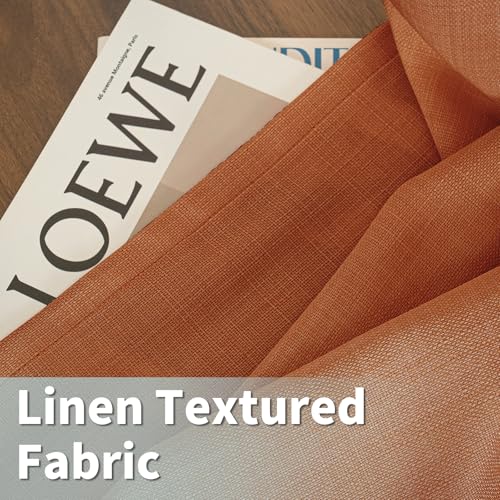 Image of LAMIT Short Linen Curtains 40 Inch Length for Small Windows, Light Filtering Neutral Window Curtains Farmhouse Boho Grommet Panels for Kitchen /Bathroom /Cafe, 2 Panels, Terracotta, 42 x 40 Inch