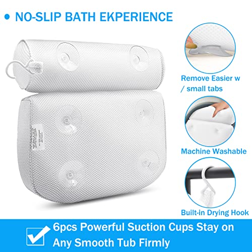Aosyco Bath Pillow For Head Neck Back Shoulders Support, Bathtub Pillow For Soaking Tub, Straight Back Tub, Fits All Luxury Tub Types, Adults Home Spa Headrest Pillows In Bathroom Or Outdoor Hot Tub #TOP4
