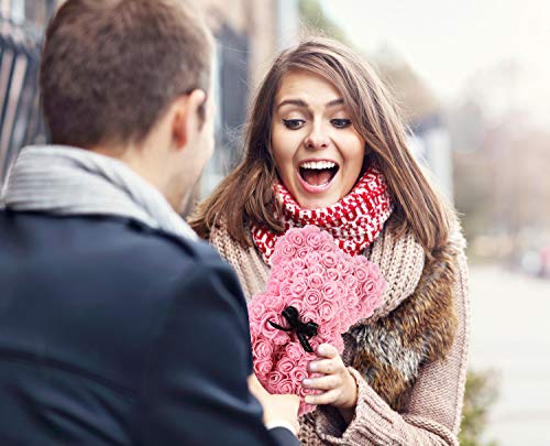 Rose Bear - Rose Teddy Bear On Every Rose Bear -Flower Bear Perfect For Anniversary's - Clear Gift Box Included! 10 Inche (Light Pink) #TOP3