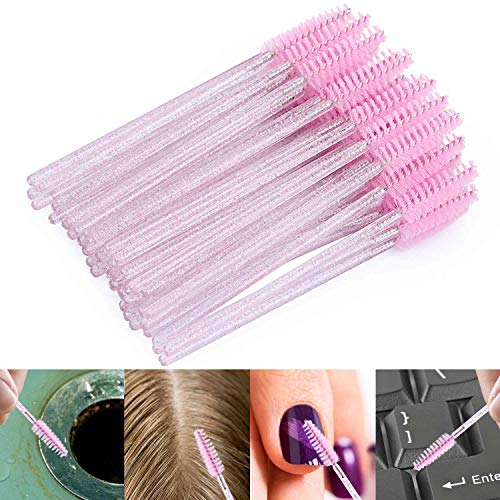 Image of Tbestmax 200 Disposable Eyelash Brush Mascara Wands Spoolies for Eye Lashes Extension Eyebrow and Makeup Pink