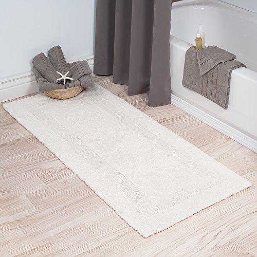 Cotton Bath Mat- Plush 100 Percent Cotton 24X60 Long Bathroom Runner- Reversible, Soft, Absorbent, And Machine Washable Rug By Lavish Home (Ivory) #TOP28