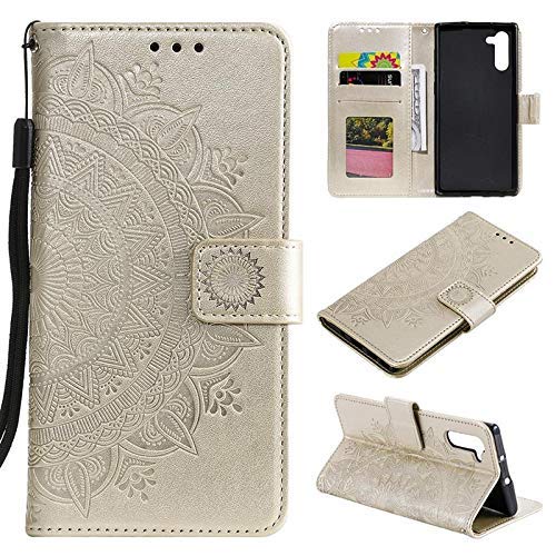 CoverKingz Fundas con Tapa para móvil Samsung Galaxy Note10 - Fundas Tipo Libro con Ranura para Tarjetas, para Note 10 - Cover - Funda Protectora - Motivo de Mandala Oro Cover