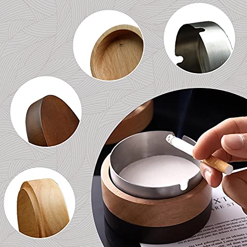 VViN Asbak voor buiten, met deksel, windasbak voor buiten, balkon, asbak van roestvrij staal + hout, geurdicht, voor binnen en buiten - Image 6