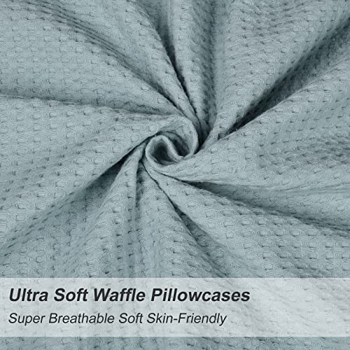 Phf Cotton Waffle Weave Pillowcases King Size Set Of 2, No Insert, 20" X 36" Ultra Soft Cotton Blend Pillow Shams, Comfy Breathable And Skin-Friendly Pillow Cases Covers, Dusty Blue #TOP3