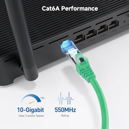 Image of Cable Matters 10Gbps Snagless Long Shielded Cat 6A Ethernet Cable - 150ft, Cat 6A Cable, Cat6A Cord, Ethernet Cord, Green
