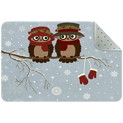 Tapis de sol antidérapant avec deux chouettes de Noël, pour salon, chambre à coucher, chambre d'enfant, dortoir, chambre d'enfant, 61 x 40,6 cm