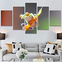 SIGNWIN 5 Panel Canvas Wall Art Amphibians Closeup Decorative Elements Frog Hallway Impressionism Multicolor for Home Decorations Ready to Hang - 60