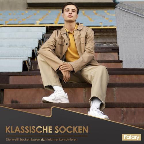 FALARY Socken Damen 35-38 Weiß Herren Socks Baumwolle Sportsocken Weiss Herrensocken 12 Paar Sport Socks Atmungsaktive Business Socken 2