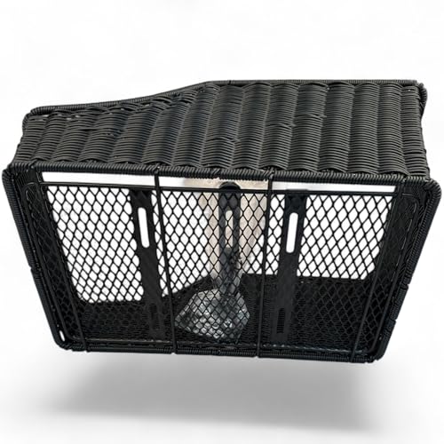 Fahrradkorb Gepäckträger Hinten – Rattan-Optik Schwarz – Feste Montage – Wetterfest & Stabil – Kunststoff Hinterradkorb – Inkl. Befestigungsmaterial – 46 x 30 x 21 cm