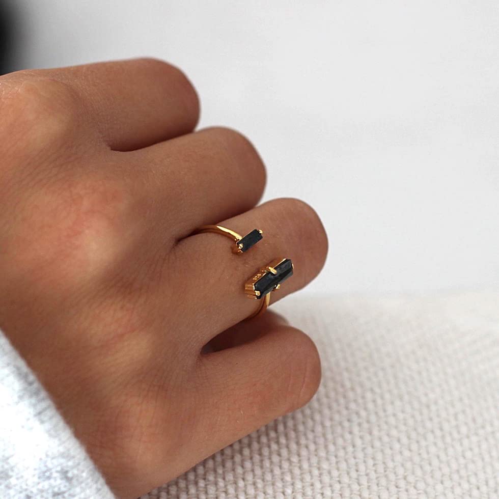 Miniatura 4 de SofiacCeations Handmade Obsidian Ring, Obsidian Bar Ring, 18K Gold Dainty Minimalist Ring, Cuff Adjustable Reiszable Ring, Healing Protection Ring