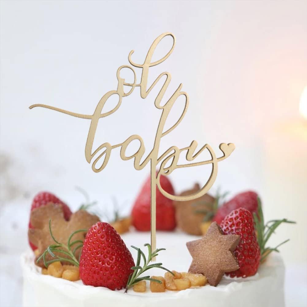 American Elm Wooden Oh Baby Cake Topper - Baby Shower Or Birthday Decoration, Style - 6 (7.6 x 5.6 Inch) 2