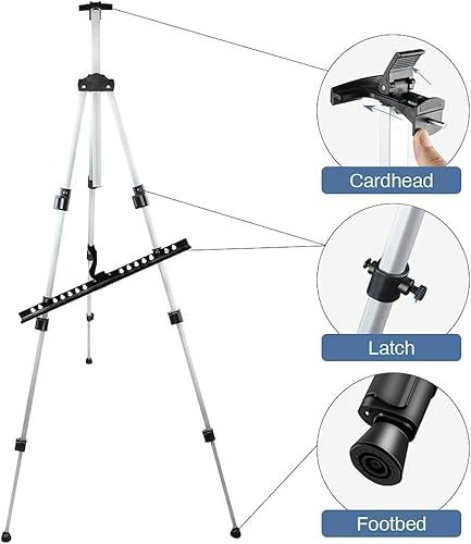 Vista 24 de RRFTOK Soporte de caballete de artista de pintura artística, trípode de metal de aluminio ajustable para lienzos de pintor de altura de 17 a 66