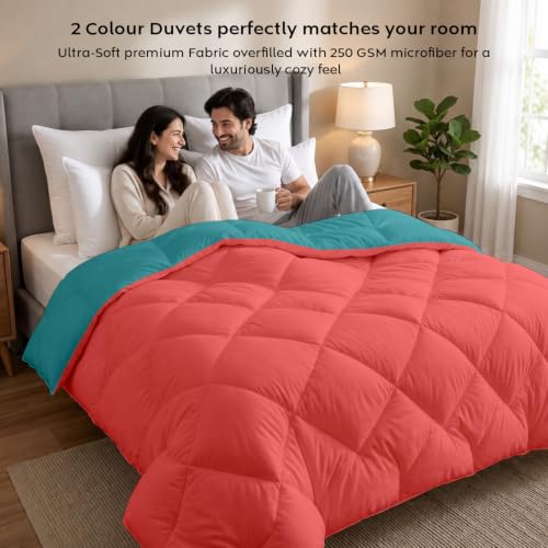 Image of AYKA Reversible Comforter 220 GSM Microfiber Reversible AC Comforter /Blanket for Winter /Quilt /Duvets for King Size Single Bed Comforter (60 * 90, Teal & Red)| TC - 220