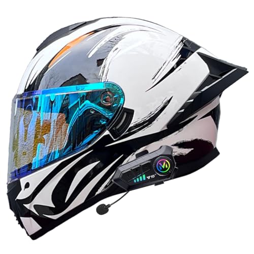 Casco Integral para Motocicleta, Homologado 22.06, con Bluetooth, para Motocross, Scooter Y Visera Solar para Hombre Y Mujer, para Ciclomotor H,S/(53~54cm)