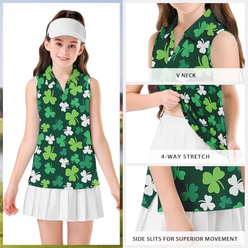 Image of Soneven Girls Sleeveless Polo Shirts Button UP Golf Tennis T-Shirts with Collared Quick Dry Tank Tops for 4-14 Years
