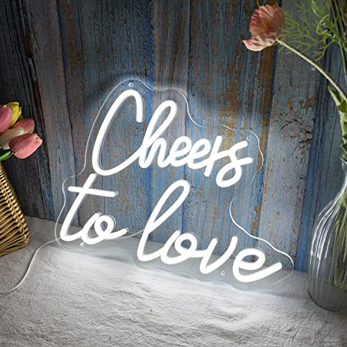 Image of Cheers to Love Neon Sign for Wall Decor, Cheers to Love Led Sign with USB Supply for Bedroom Birthday Wedding Decor，White Led Signs 15.7x11.8 Inch