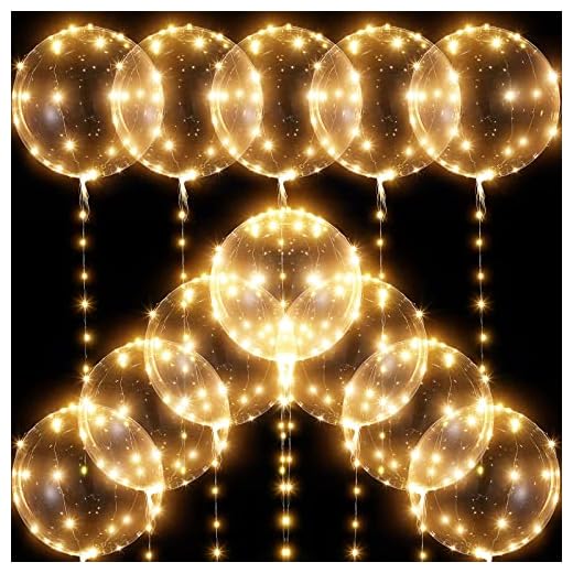 12 Stück Leuchtend Luftballons Wiederverwendbar Bobo Luftballons 38 cm LED Transparent Ballons mit 3 Meter Fee Lichter für Geburtstag, Hochzeit, Valentinstag, Party Dekoration (Warmweiß)
