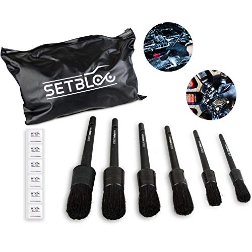 Setbloc Car Detailing Brush Set for Vehicles (6) with Organized Detailers Bag