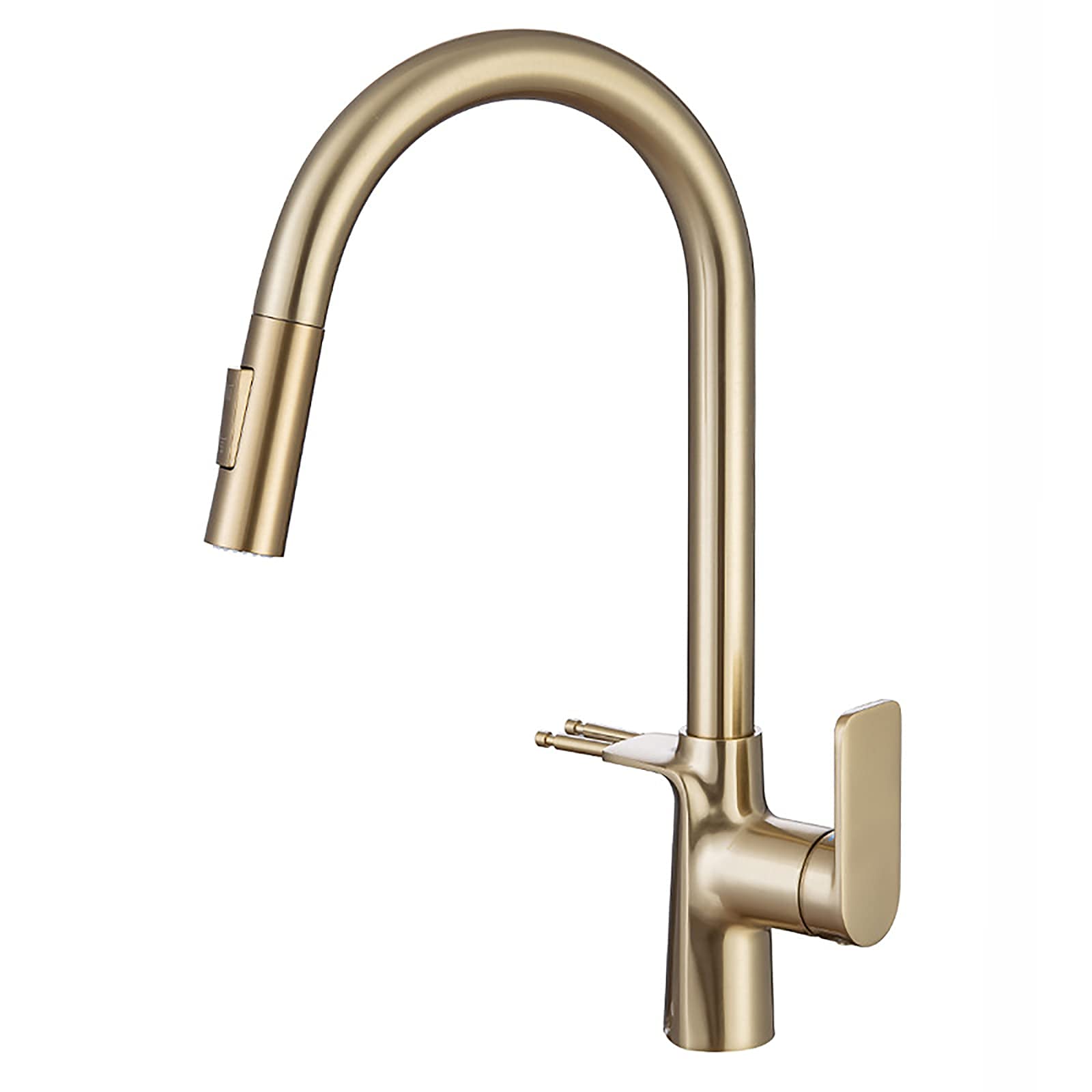 VDOQTLJT Kitchen Faucet with Pull Down Sprayer High Arc 360° Swivel Stretchable Sink Deck Mount Single Handle Tap with Hooks Gray(Brushed Gold)