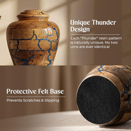 Image of Extra Large Wooden Cremation Urns for Human Ashes - 280 Cubic Inches Funeral Memorial Urn for Adult Women & Men - Blue Decorative, Burial Urn for Male or Female Memorial Display
