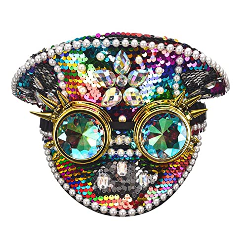 Chapeau militaire à paillettes scintillantes casquette capitaine strass