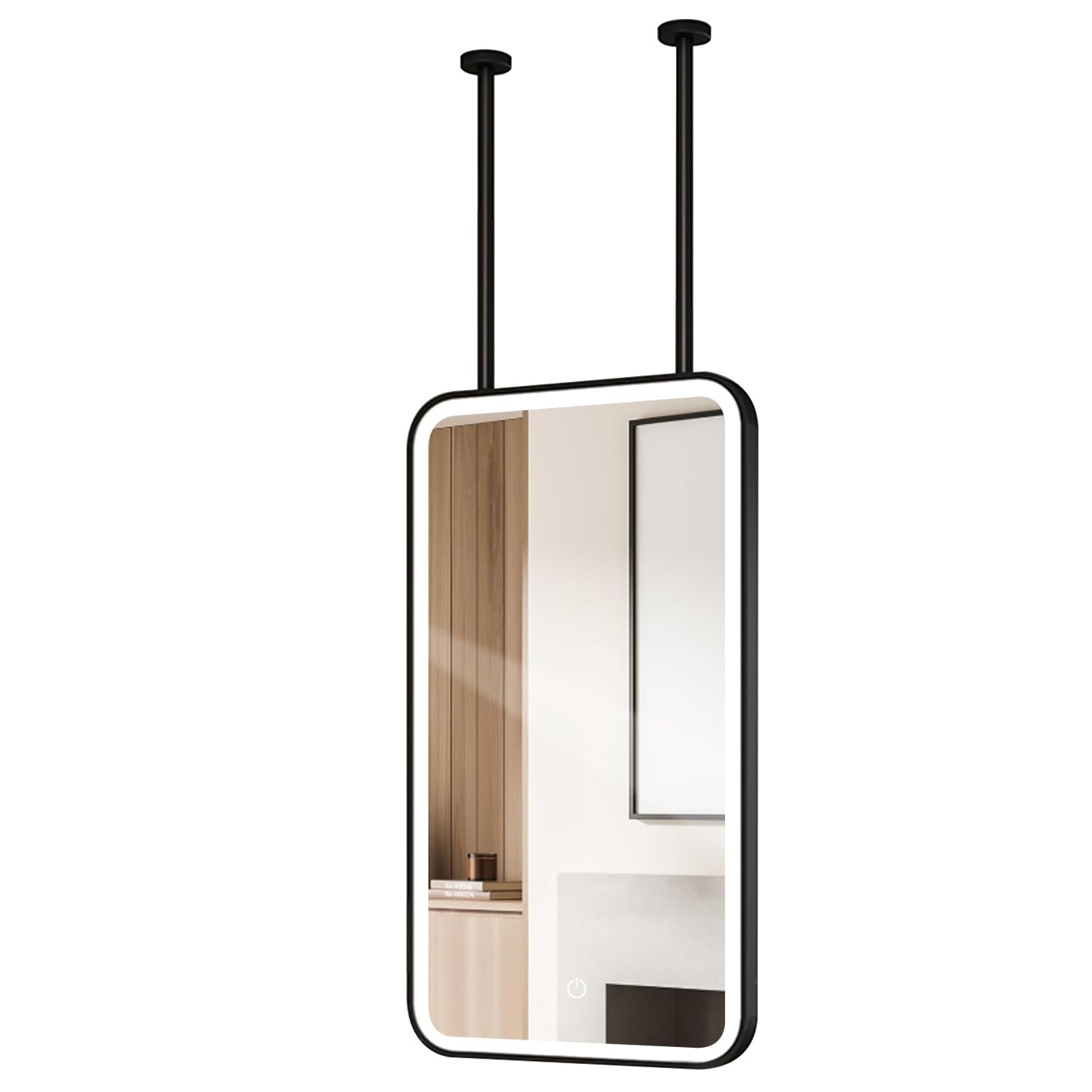 ITOSUI Modern Bathroom Mirror with LED Light, Rectangle Decorative Mirror with Metal Frame and Double Booms, Bathroom Vanity Make-up Mirrors, HD Glass Mirror, Black(40cmx70cm)