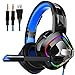 Produktbild Hwenli PC-Headset, 3,5Mm / USB Kabel Noise-Cancelling Surround Stereo PC Headset Leichte Bequeme PS4 Headset LED Gaming Kopfhörer,Blau