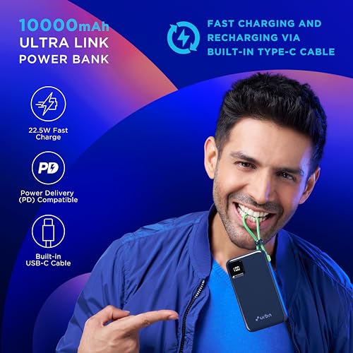 Image of URBN 10,000mAh Ultra Link Power Bank - Blue with Type C to Type C Cable
