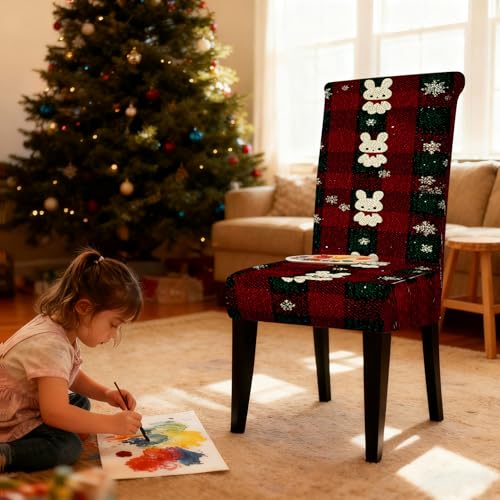 Image of Nuxovilar 4 Pack Plaid Cartoon Bunny Chair Covers