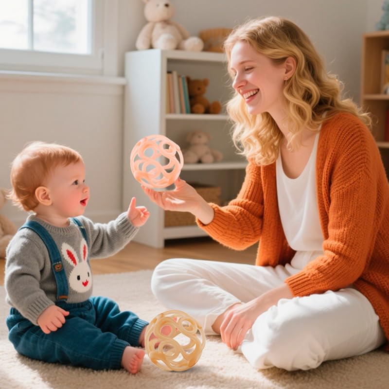 Miniatura 4 de Juguete de bola de dentición de silicona, juguete sensorial táctil para bebés, diseño fácil de sostener, elástico, esponjoso, suave (rosa oscuro)
