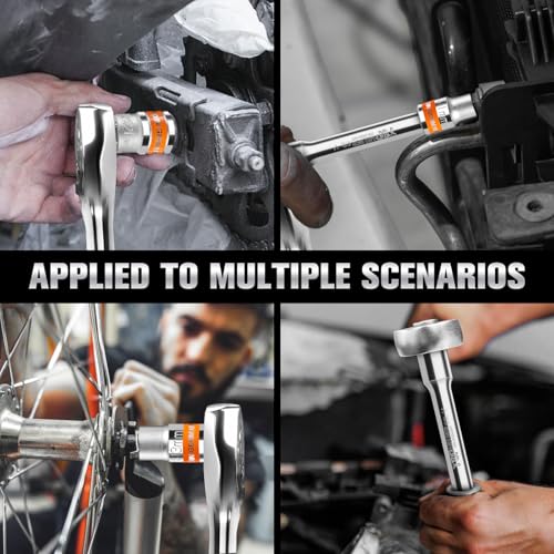 Image of 12 PCS 1 /2 inch Drive Metric Socket Wrench Set,1 /2 Reversible Ratchet Handle,6 Point Shallow Sockets (10-24mm) and Extension Bar 5 inch, CR-V Steel, Car Repair Set