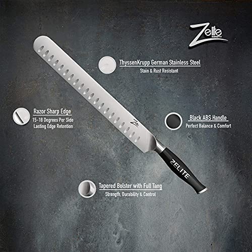 Zelite Infinity Carving Knife 12 Inch, Brisket Knife, Meat Knife, Slicing Knife For Meat Cutting, Meat Cutting Knife, Bbq Knife - German High Carbon Stainless Steel - Razor Sharp Knife - Granton Edge #TOP5
