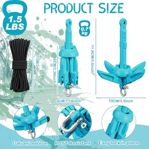 Image of MorningRo 1 Pack 1.5 /3.5 lb Marine Kayak Anchor Kit with 40ft Rope and Buoy Folding Grapnel Boat Anchor Kit Kayak Fishing Accessories for Small Boats, Canoe, SUP Paddle Boards