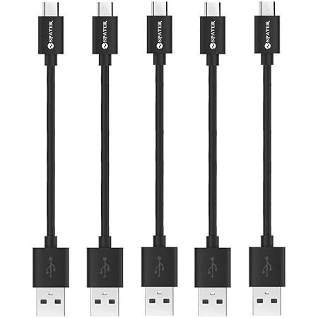 Spater Micro USB Short Sync Cable for Samsung, HTC, Motorola, Nokia, Android, and More, 7-Inch - Pack of 5 (Black)