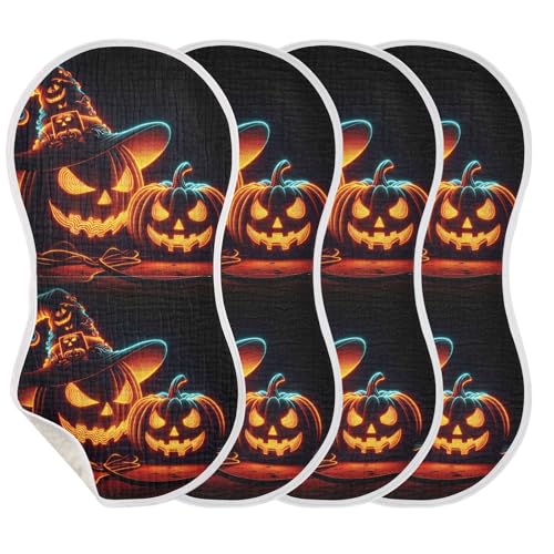 Muslin Burp Cloth for Baby 2PCS Halloween Big Pumpkins Super Absorbent Burping Cloths, Bibs for Newborn Boys Girls3