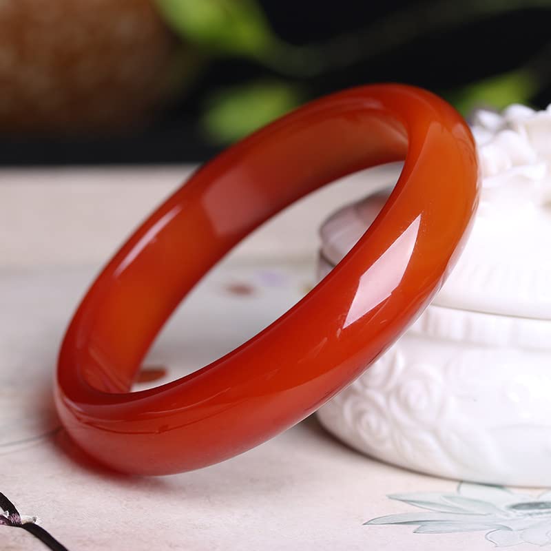 Brazaletes para Mujer, Pulsera de Mujer de calcedonia roja Natural, Pulsera de niña Ping'an, Pulsera de Jade de ágata Ancha, Amuleto Infantil, Pulsera de Jade, Regalo de Actividad (Rojo 58 mm)