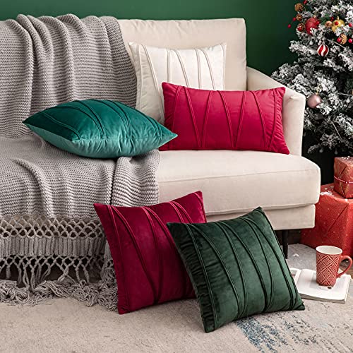Woaboy Pack Of 2 Striped Velvet Throw Pillow Covers Spring Modern Decorative Solid Cushion Covers Pillowcases Square Soft Cozy For Bed Sofa Couch Car Living Room 18X18Inch 45X45Cm Dark Green #TOP6