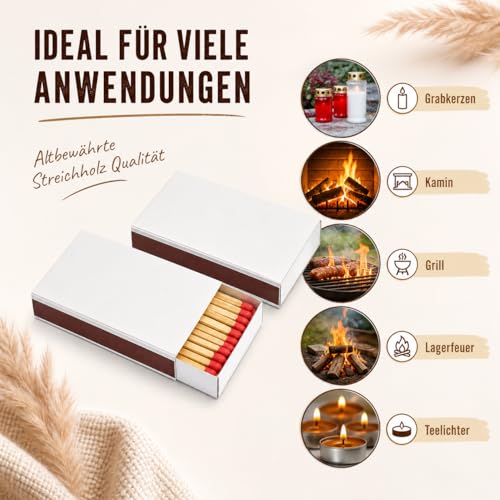 jameitop® 2 Schachteln White Label Riesen Zündhölzer OHNE Druck ideal für Kamin Sicherheitszündhölzer 90 Streichhölzer, 95mm