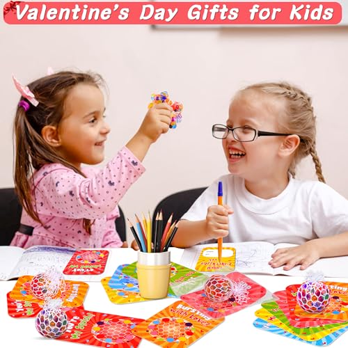 24 Pack Valentines Day Gifts for Kids Classroom Fidget Stress Balls with Valentines Cards Stress Relief Toys Squeeze Ball for Kids Boys Girls School Exchange Cards Gifts Valentines Party Favors Prizes by Grastfu - Used condition - Image 6
