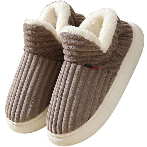 Misolin Pantofole Donna Invernali Peluche Ciabatte Casa Comode Pelose Inverno Scarpe Autunno Memoria Schiuma Antiscivolo Suola Cotone Morbida,Café 260(EU 36-37)