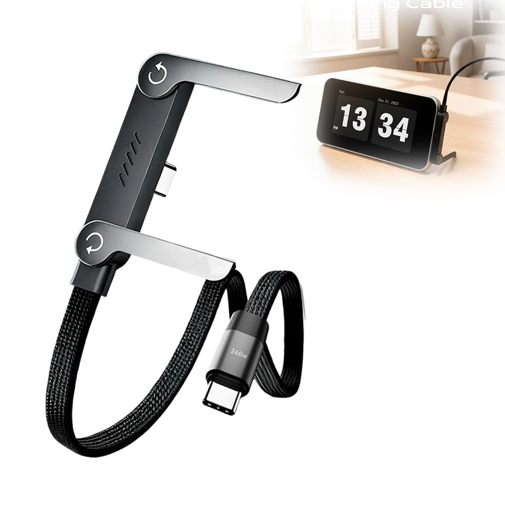 240W Fast Charging Cord with Built in Phone Stand, 2 in 1 Multi Angle USB C Cable Invisible Phone Stand, for Gaming, Work, Car Travel, Compatible with iPhone Samsung Type C Charging Cable (2)