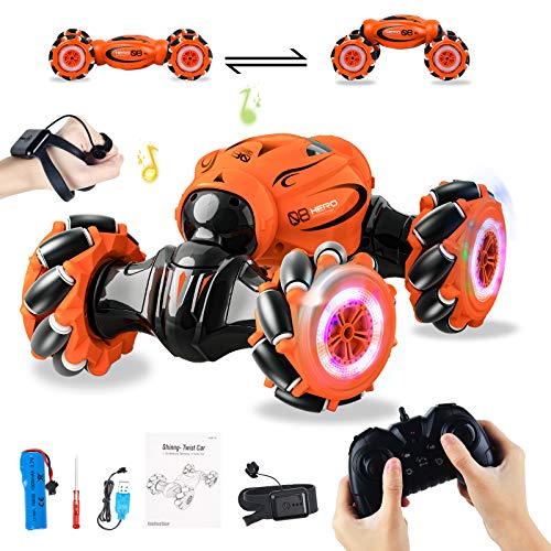 Sotodik Rc Car 1:16 Stunt Remote Control Car Twisting Vehicle Drift Car 2.4Ghz Gesture Sensor Watch Control Toy Cars Off Road Vehicle 360° Flips With Lights Music,Driving Toy For Boys Girls Kids #TOP6