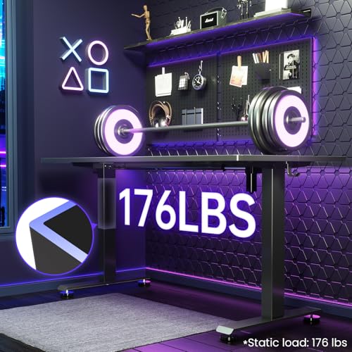 Image of Veken 55 Inch Large Electric Standing Gaming Desk, Heights Adjustable,Sit to Stand Up, Work Home Office Computer Table for Study, Walking Pad, Writing, and Games, Wooden Desktop Desks, Black | Height Adjustable Sit Stand Up Computer Tables for Home Office, Study and Writing, Suit students, employees and group work